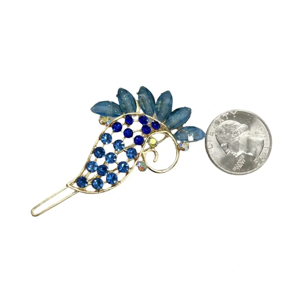 Elegant Blue and Gold Crystal Hair Clip - Picture 2 of 2
